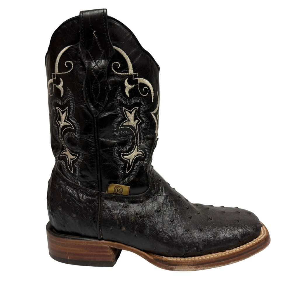 Full Quill Black Ostrich Boots Leather Square Toe Western Cowboy Cowgirl 24.5